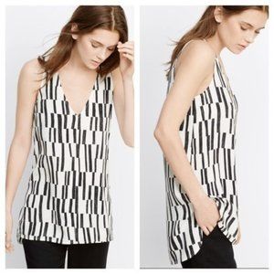 Vince Black White Geometric Pattern Silk Tank Top Sleeveless Blouse Women's XS